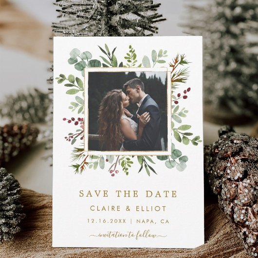 Save The Date Mariage de verdure botanique Noël Or Photo