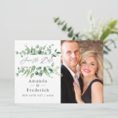 Save The Date Mariage de verdure de feuilles d'eucalyptus (Debout devant)