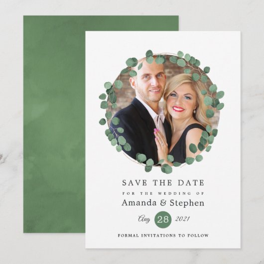 Save The Date Mariage de verdure de forêt boisée (Devant / Derrière)