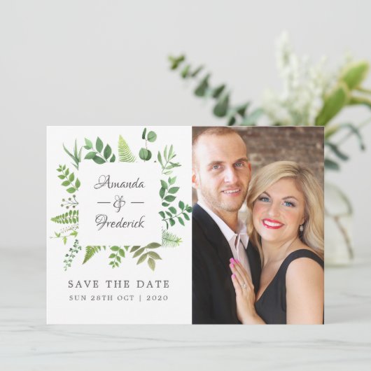Save The Date Mariage de verdure de forêt boisée (Debout devant)