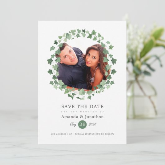 Save The Date Mariage de verdure de forêt boisée à l'aquarelle (Debout devant)