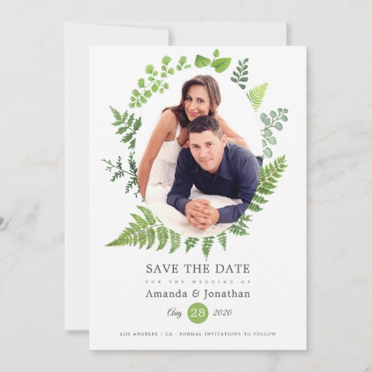 Save The Date Mariage de verdure de forêt de bois aquarelle (Devant)