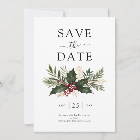 Save The Date Mariage de verdure de Noël rustique (Devant)