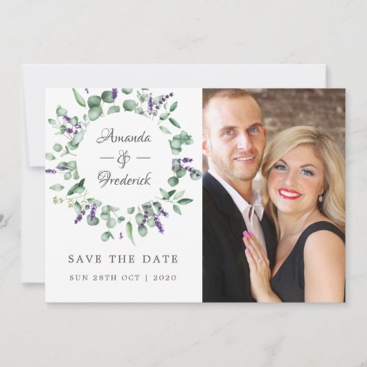 Save The Date Mariage de verdure Eucalyptus Lavender (Devant)