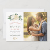 Save The Date Mariage de verdure florale d'or vert Photo (Devant)