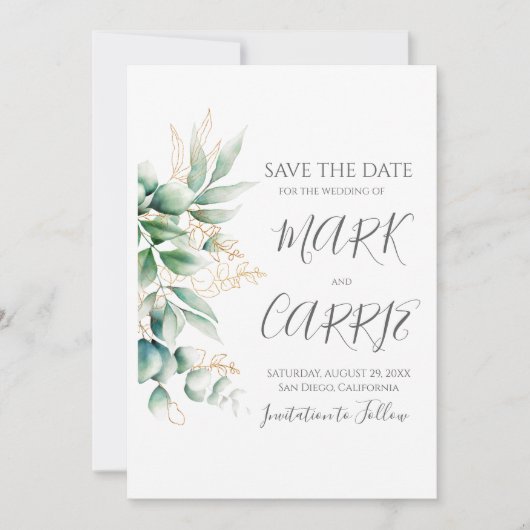 Save The Date Mariage de verdure rustique d'eucalyptus (Devant)