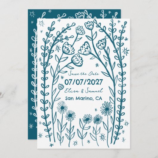 Save The Date Mariage de vignes fleurs sauvages Enregistrer la d (Devant / Derrière)