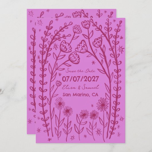 Save The Date Mariage de vignes fleurs sauvages Enregistrer la d (Devant / Derrière)