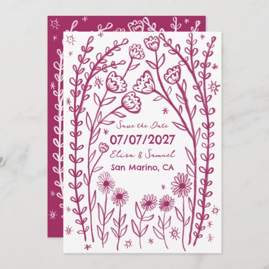 Save The Date Mariage de vignes fleurs sauvages Enregistrer la d (Devant / Derrière)