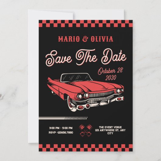 Save The Date Mariage de voiture classique vintage (Devant)