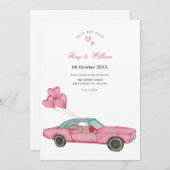 Save The Date Mariage de voiture rose aquarelle (Devant / Derrière)