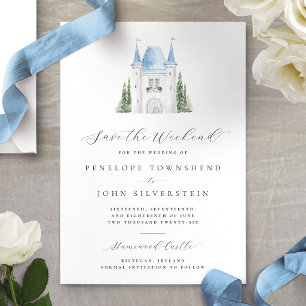 Save The Date Mariage de week-end au château à l'aquarelle roman