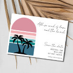 Save The Date Mariage décontracté à la plage photo<br><div class="desc">Faites preuve d'un esprit d'amour insouciant et de la beauté de la plage avec notre mariage Décontracté Save the Date "All We Need is Love and the Beach". Cette carte enchanteresse combine un design rétro de palmiers couchés de soleil qui saisit parfaitement l'essence de votre fête mariage décontractée et inspirée...</div>