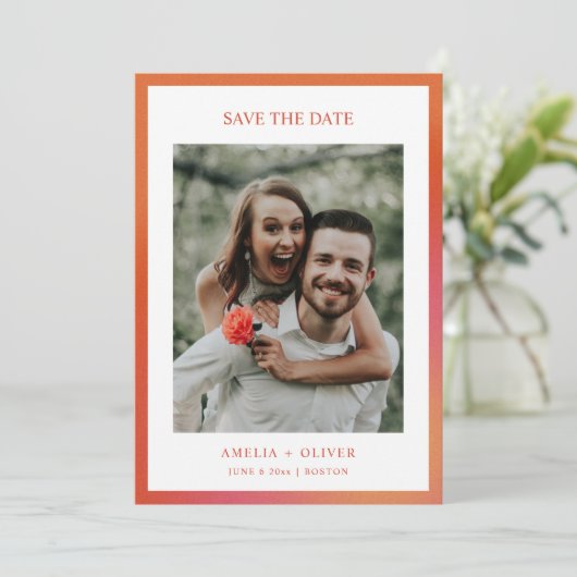 Save The Date Mariage dégradé orange rétro funky été (Debout devant)