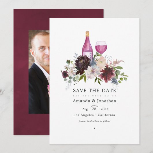 Save The Date Mariage dégustation de vin rouge Bourgogne et rose (Devant / Derrière)