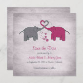Save The Date Mariage d'éléphants rose et gris Enregistrer la da (Devant / Derrière)