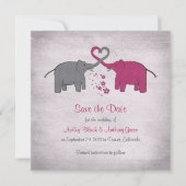 Save The Date Mariage d'éléphants rose et gris Enregistrer la da (Devant)