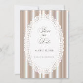 Save The Date Mariage dentelle rayée marron Mocha (Devant)