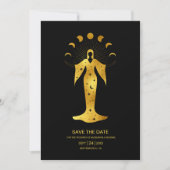 Save The Date Mariage des étoiles célestes mystiques d'or noir (Devant)