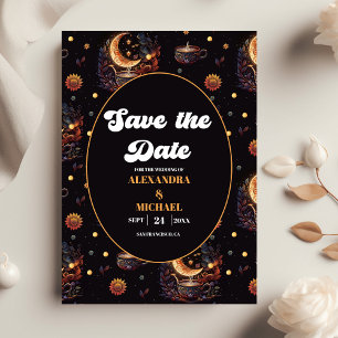 Save The Date Mariage des étoiles célestes mystiques d'or noir