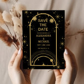Save The Date Mariage des étoiles célestes mystiques d'or noir