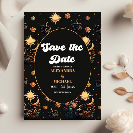 Save The Date Mariage des étoiles célestes mystiques d'or noir