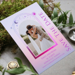 Save The Date Mariage des étoiles de soleil rose de coucher de s