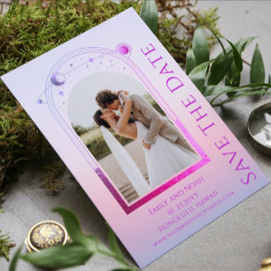 Save The Date Mariage des étoiles de soleil rose de coucher de s