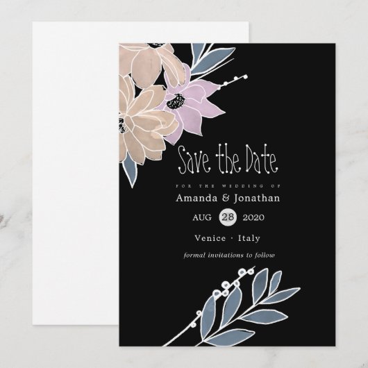 Save The Date Mariage des fleurs aquarelles (Devant / Derrière)