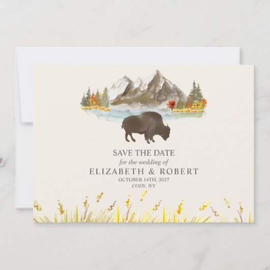 Save The Date Mariage des monts d'aquarelle de bison de buffalo (Devant)