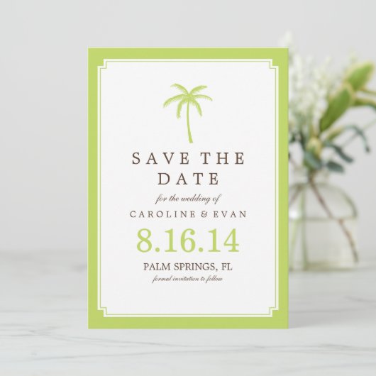 Save The Date Mariage des palmiers verts Enregistrer la date (Debout devant)
