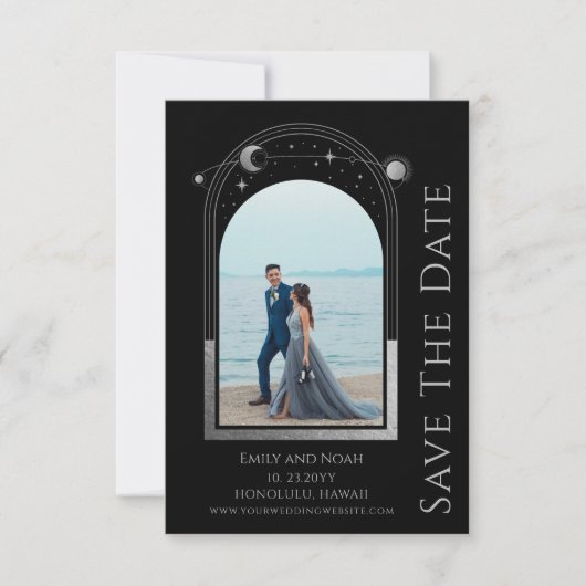 Save The Date Mariage d'espace mystique Black Silver Sun Moon St (Devant)