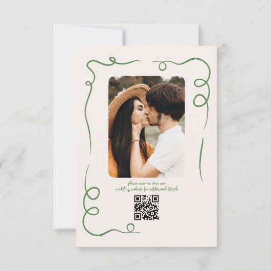 Save The Date Mariage Dessiné à la Main Fantaisiste Photo Vert (Dos)