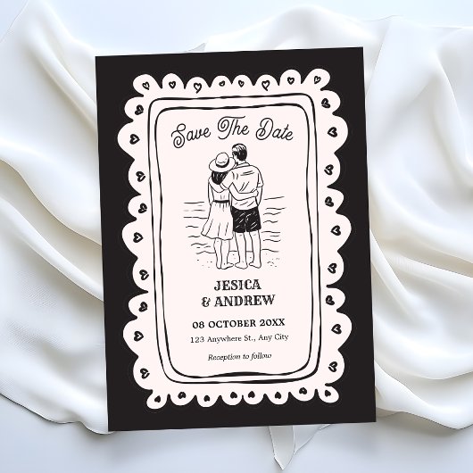 Save The Date Mariage dessiné à la main noir