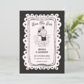 Save The Date Mariage dessiné à la main noir (Debout devant)