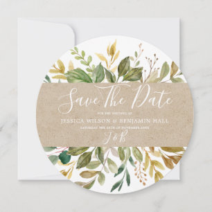 Save The Date Mariage d'été de feuille verte aquarelle Automne