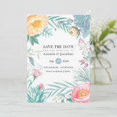 Save The Date Mariage d'été de plage florale tropicale (Debout devant)
