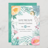 Save The Date Mariage d'été de plage florale tropicale (Devant / Derrière)