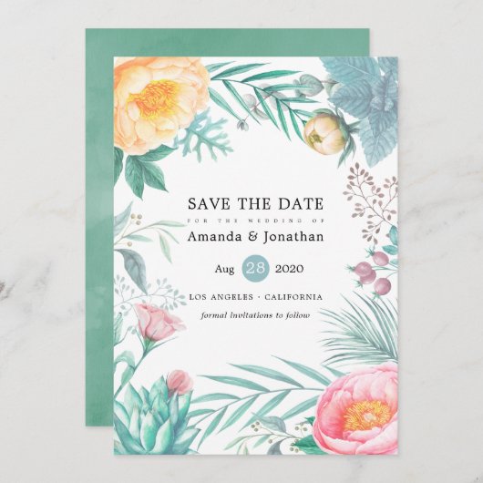 Save The Date Mariage d'été de plage florale tropicale (Devant / Derrière)