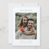Save The Date Mariage d'été mignon à carreaux Gingham bleu clair (Devant)