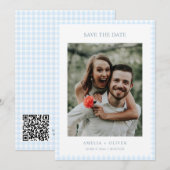 Save The Date Mariage d'été mignon à carreaux Gingham bleu clair (Devant / Derrière)