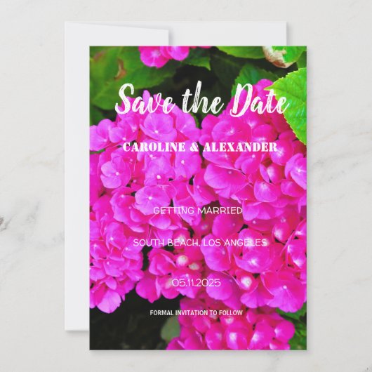 Save The Date Mariage d'été moderne Hydrangea rose Fleurs (Devant)