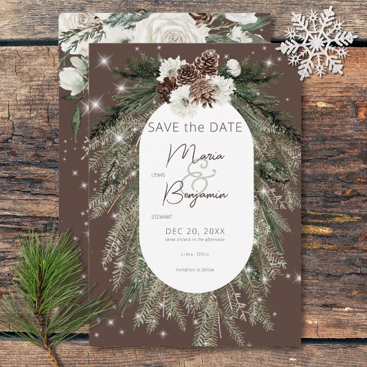 Save The Date Mariage d'étincelle d'hiver rustique