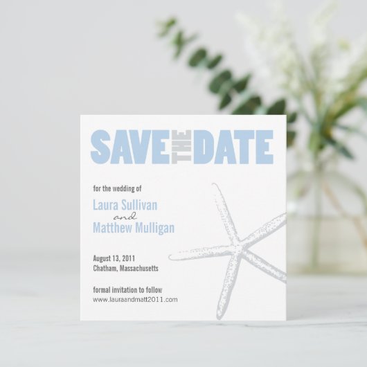 Save The Date Mariage d'étoiles de mer bleu et gris Enregistrer (Debout devant)