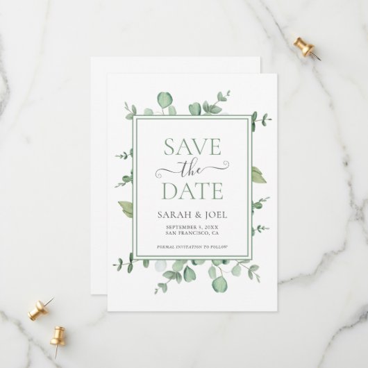 Save The Date Mariage d'eucalyptus (Devant/Arrière en situation)