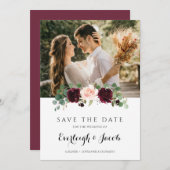 Save The Date Mariage d'eucalyptus rose pâle de Bourgogne (Devant / Derrière)
