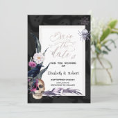 Save The Date Mariage d'Halloween crâne floral (Debout devant)
