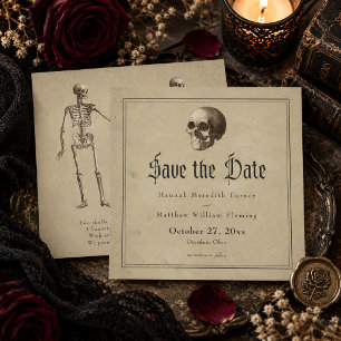 Save The Date Mariage d'Halloween squelette gothique vintage