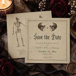 Save The Date Mariage d'Halloween squelette gothique vintage