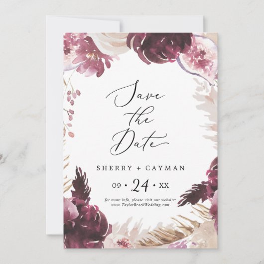 Save The Date Mariage d'herbe Boho Pampas (Devant)